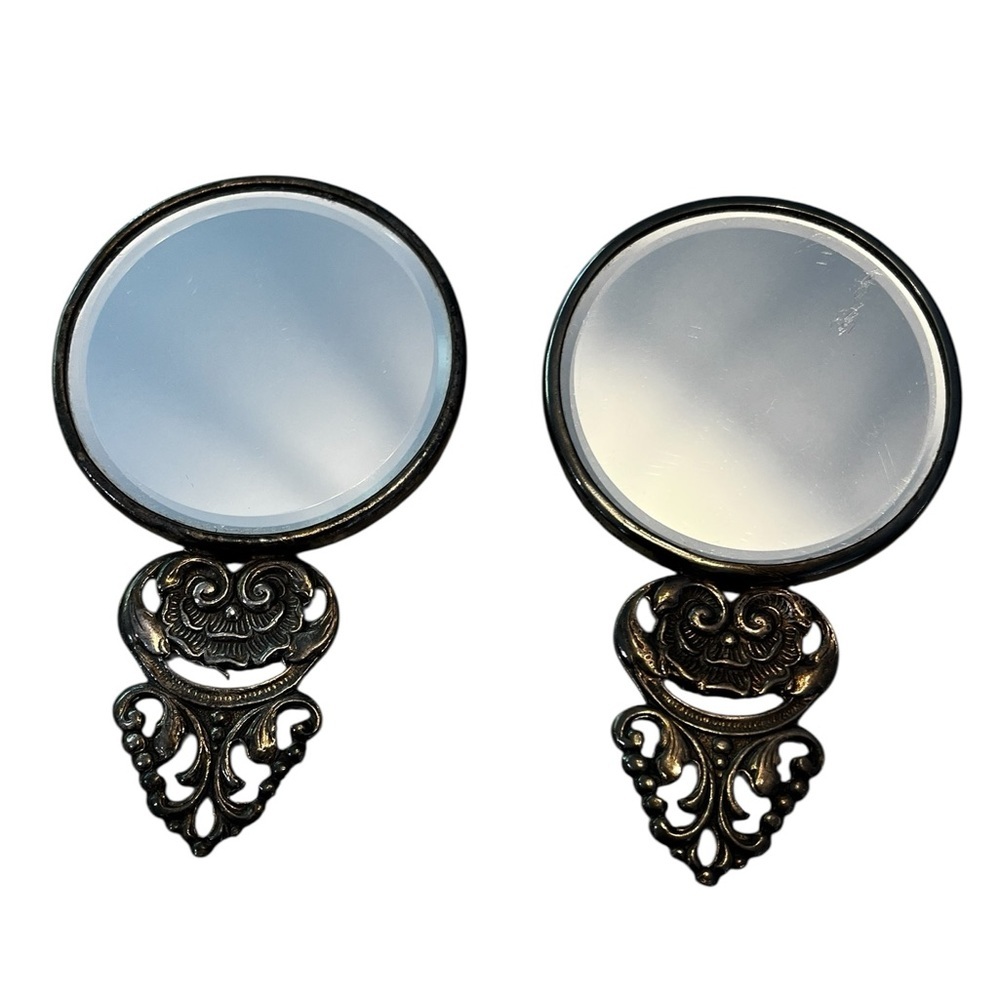 TWO Antique Silver Plated Embossed Hand Mirrors